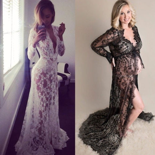 Women Lace Sheer Maxi Fancy Dresses Gown Photography Props Pregnant Photo Shoot